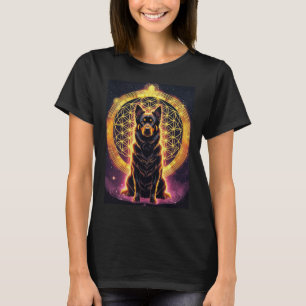 Camiseta Cão espiritual com Ouro Mandala e Flor da Vida