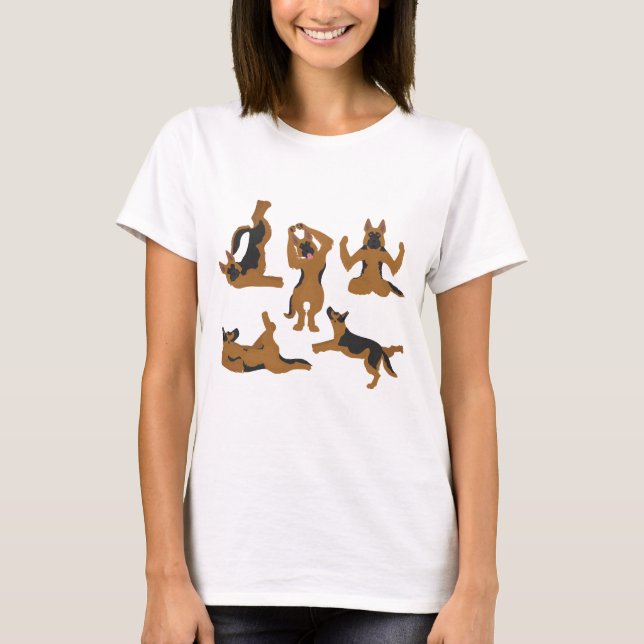 Camiseta cão german shepherd a fazer ioga (Frente)