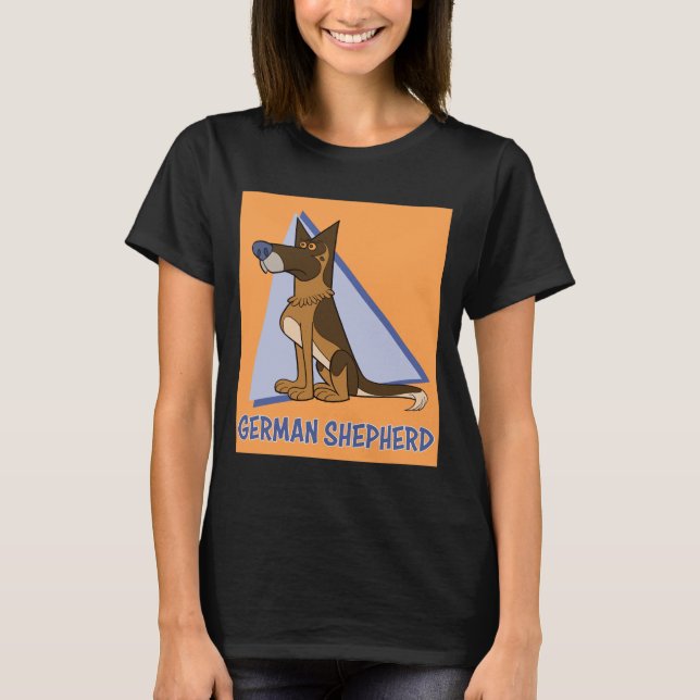 Camiseta Cão German shepherd do estilo de cartoon branco co (Frente)
