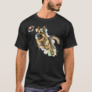 Camiseta Cão german shepherd jogando e pegando uma bola par
