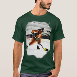 Camiseta Cão german shepherd Jogando Hóquei No Gelo