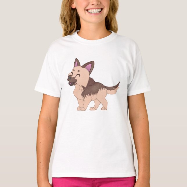 Camiseta Cão German shepherd Kawaii (Frente)