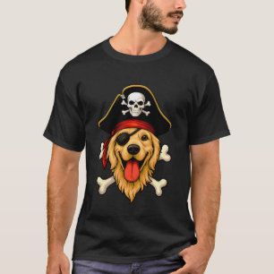 Camiseta Cão Golden Retriever Pirata Bandeira Jolly Roger O