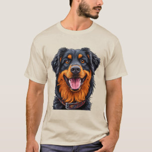 Camiseta Cão grande e expressivo com um casaco vibrante e b