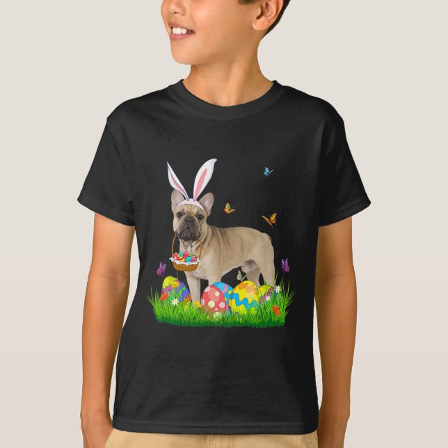 Camiseta Cão-Grande Francês Com Caça-Ovo De Páscoa (Frente)