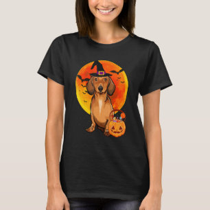 Camiseta Cão Halloween Brown Dachshund Jack O Lanterna Pump