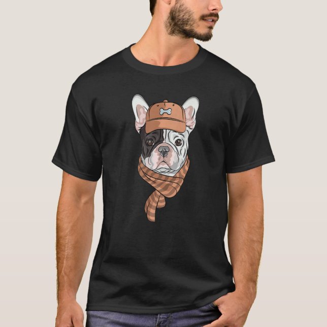 Camiseta Cão hipster Vestindo Scarf Goofy Geek Cão 1 (Frente)