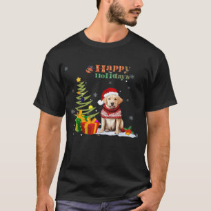 Camiseta Cão Labrador Retriever Férias Felizes Natal Árvore