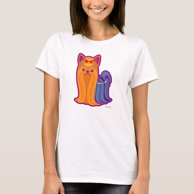 Camiseta Cão longo dos desenhos animados de Yorkie do (Frente)