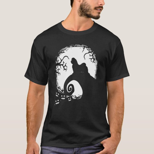 Camiseta Cão Maltês E Halloween Da Lua (Frente)