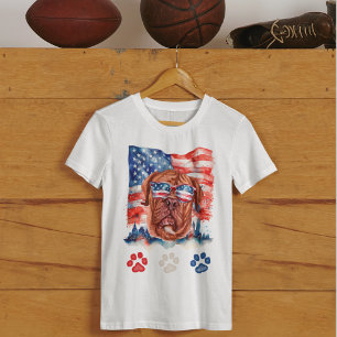 Camiseta Cão Mastim Francês Vermelho Branco e Azul 4 de Jul