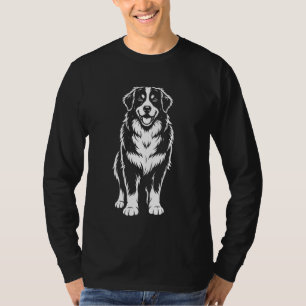Camiseta Cão Montanhês Bernês Monocromático Sentado Arte Li