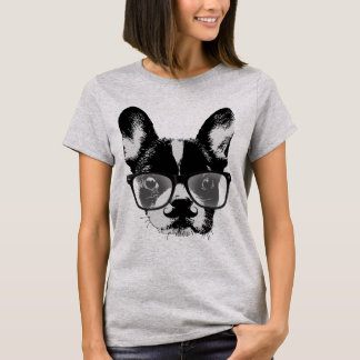 Camiseta Cão Nerdy do hipster do buldogue francês do bigode