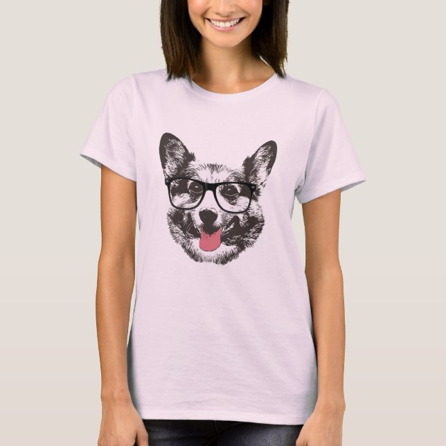 Camiseta Cão Nerdy do hipster do Corgi (Frente)