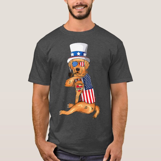 Camiseta Cão-ouro Merica 4 de julho usa (Frente)