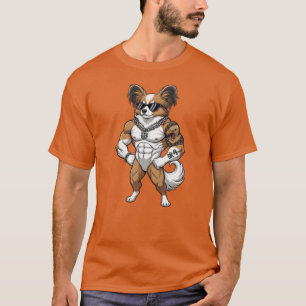 Camiseta Cão Papillon, musculoso, tatuado, fisiculturista