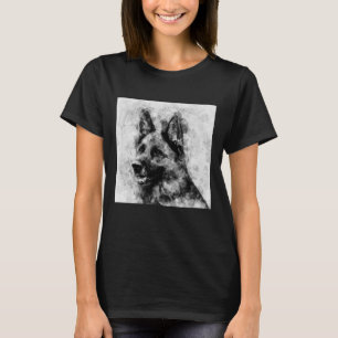 Camiseta Cão Pastor Alemão Aquarela Preto e Branco