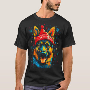Camiseta Cão Pastor Alemão Arte Natal