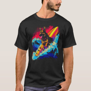 Camiseta Cão Pastor Alemão Arte Surfe Surfando