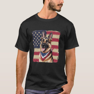 Camiseta Cão Pastor Alemão Bandeira Americana Patriota.