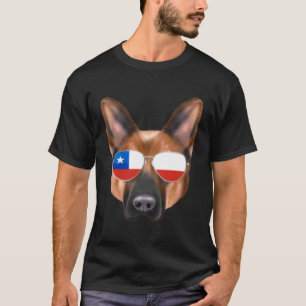 Camiseta Cão Pastor Alemão Bandeira Chilena Chile Bolso