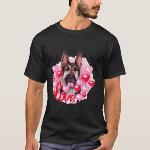 Camiseta Cão Pastor Alemão Com Corações Amor