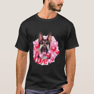 Camiseta Cão Pastor Alemão Com Corações Amor