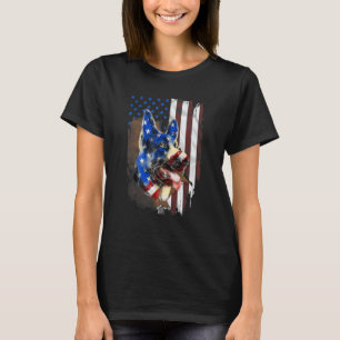 Camiseta Cão Pastor Alemão Dentro da Bandeira Americana Vin
