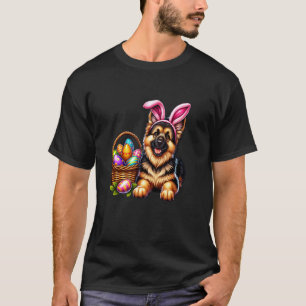 Camiseta Cão Pastor Alemão Dia de Páscoa Coelho de Páscoa