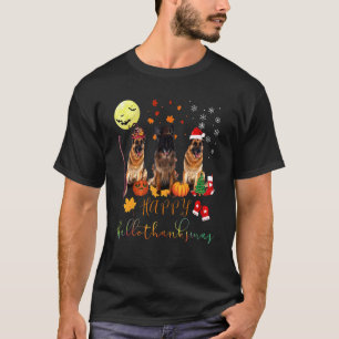 Camiseta Cão Pastor Alemão Feliz Hallothanksmas Família Xm