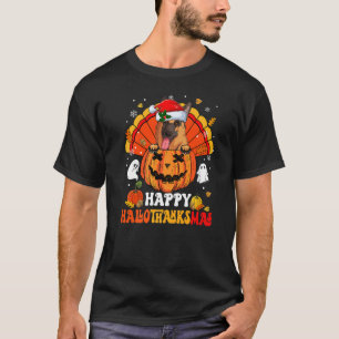 Camiseta Cão Pastor Alemão Feliz Hallothanksmas Halloween