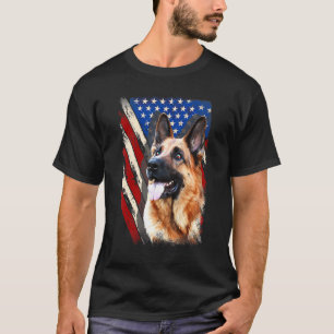 Camiseta Cão Pastor Alemão Patriótico Bandeira Americana Ho