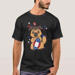 Camiseta Cão Pastor Alemão Patriótico Com Futebol E EUA