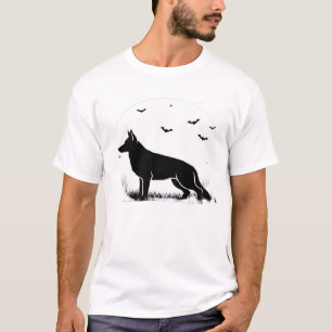 Camiseta Cão Pastor Alemão � Silhueta da Lua de Halloween C