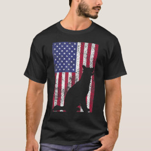Camiseta Cão Pastor Alemão Silhueta Vintage Bandeira Americ