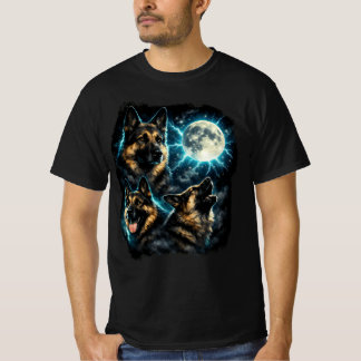 Camiseta Cão pastor alemão uivando para a lua