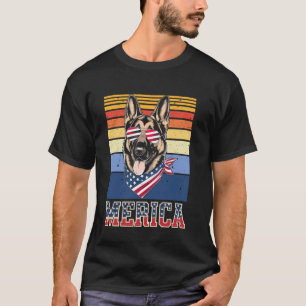 Camiseta Cão Pastor Alemão Vintage Retrô Bandeira dos EUA P