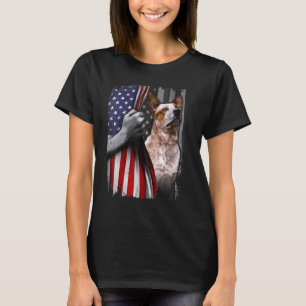 Camiseta Cão Patriótico Australiano de Gado Bandeira Americ