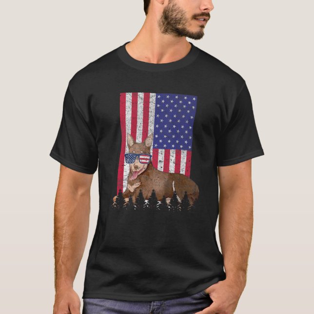 Camiseta Cão Patriótico Australiano Kelpie USA Orgulho Amer (Frente)