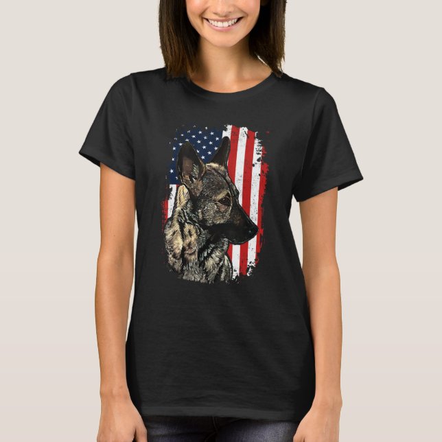 Camiseta Cão Patriótico de Bandeira german shepherd America (Frente)