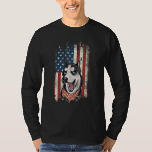Camiseta Cão Patriótico Rouco Americano Bandeira Distante