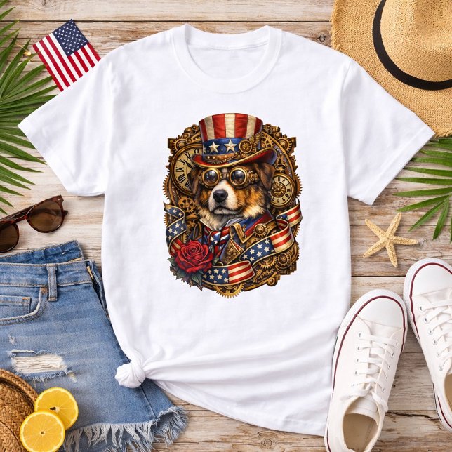 Camiseta Cão Patriótico Steampunk (Criador carregado)