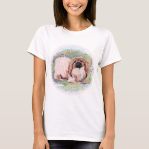 Camiseta Cão Pequinês Bonito em Rosa