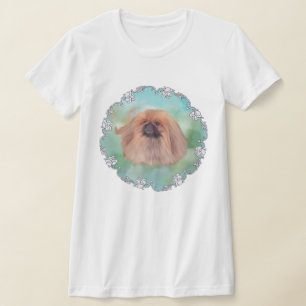 Camiseta Cão Pequinês em Fundo Azul-Celeste