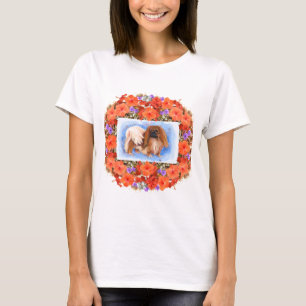Camiseta Cão Pequinês Floral