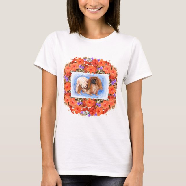 Camiseta Cão Pequinês Floral (Frente)