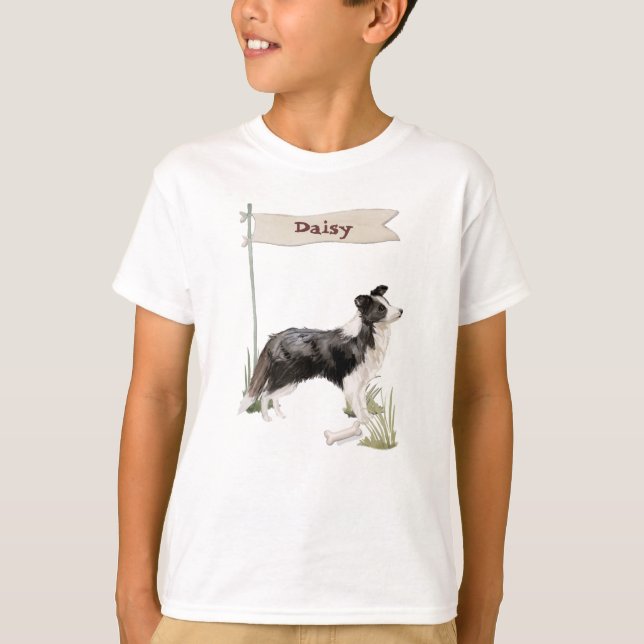 Camiseta Cão Pet de Collie de Borda de Nome Personalizado (Frente)
