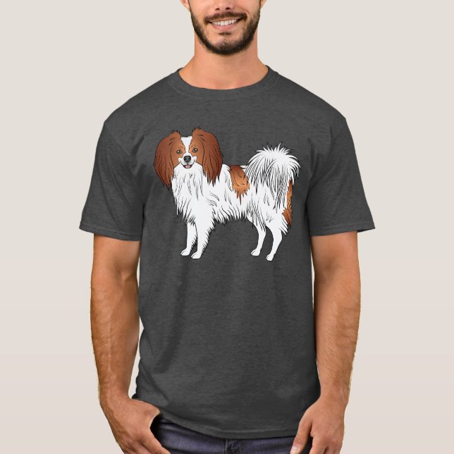 Camiseta Cão Phalène de Capa Vermelha e Branca Amante de Cã (Frente)