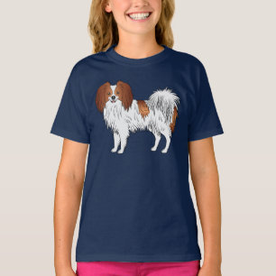 Camiseta Cão Phalène Na Ilustração De Cartoons Vermelho E B