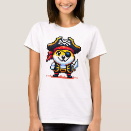 Camiseta Cão Pirata - Design de Aventura Engraçado Pixel Ar